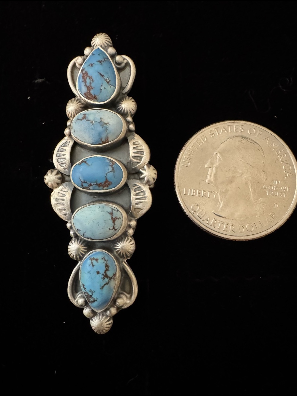 Handcrafted genuine, white water Turquoise Stone Silver‎ Statement Ring - Blue - Picture 6 of 8